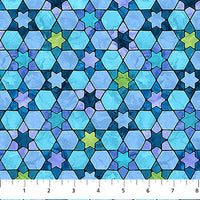 Hanukkah Lights Quilt Fabric - Tonal Stained Glass in Light Blue/Multi - DP28983-44