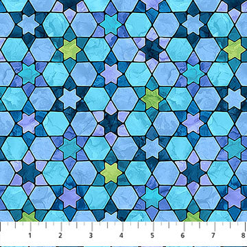 Hanukkah Lights Quilt Fabric - Tonal Stained Glass in Light Blue/Multi - DP28983-44