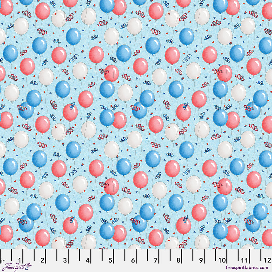 Happy Birthday America Quilt Fabric - America's Birthday Balloons in Blue - PWMY031.BLUE