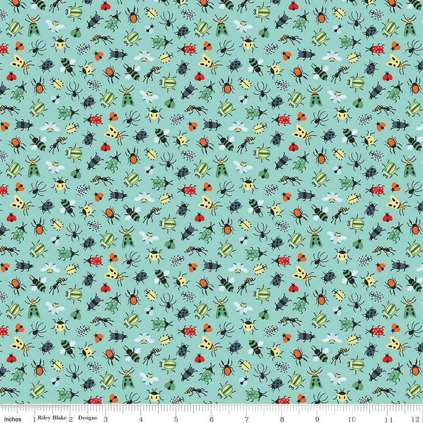 Happy Haven Quilt Fabric - Bug Life in Aqua - C17623-AQUA