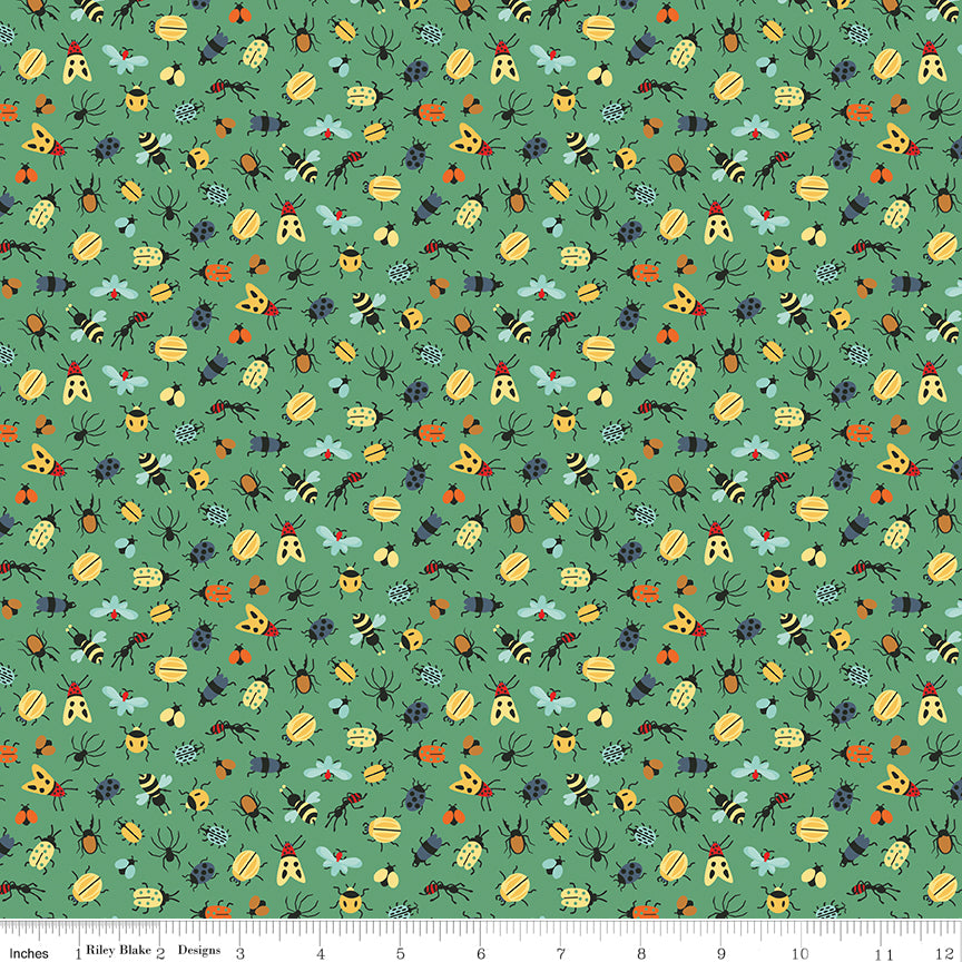 Happy Haven Quilt Fabric - Bug Life in Green - C17623-GREEN