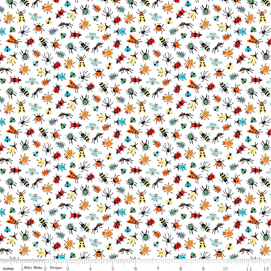 Happy Haven Quilt Fabric - Bug Life in White - C17623-WHITE