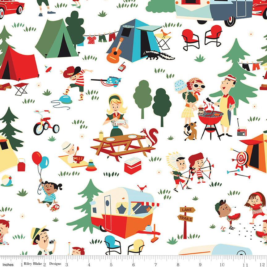 Happy Haven Quilt Fabric - Main Scenic in White - C17620-WHITE