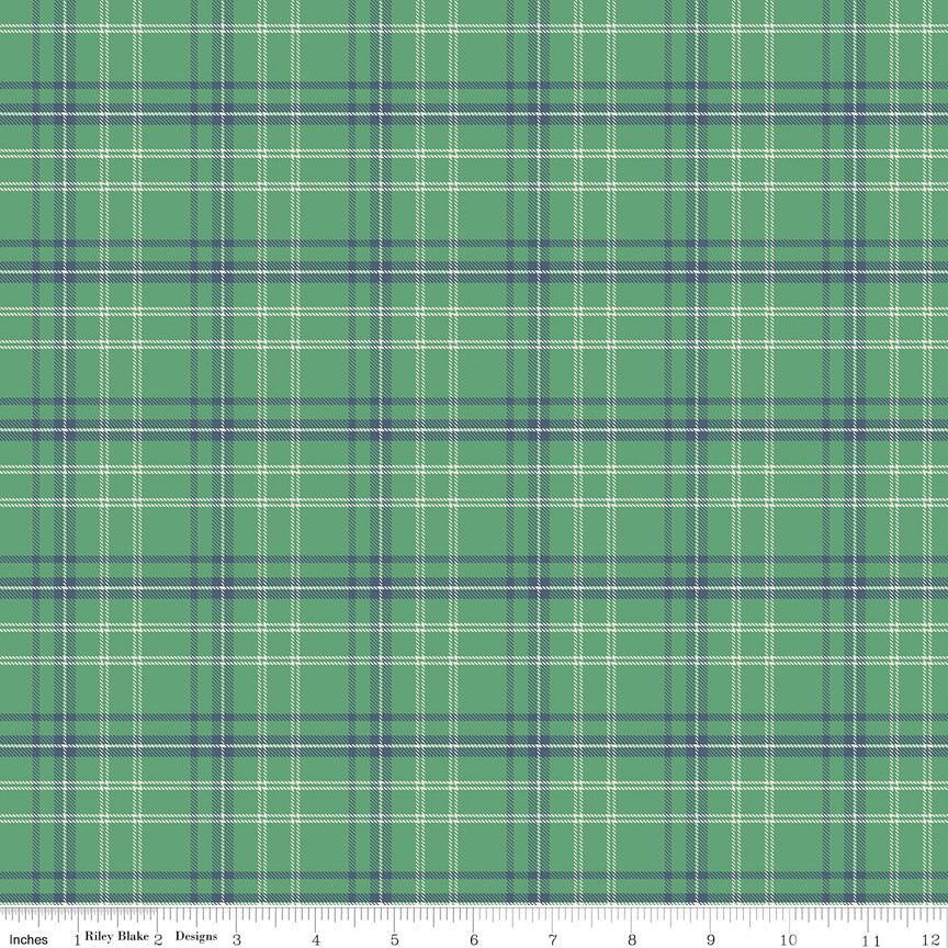Happy Haven Quilt Fabric - Plaid in Green - C17625-GREEN