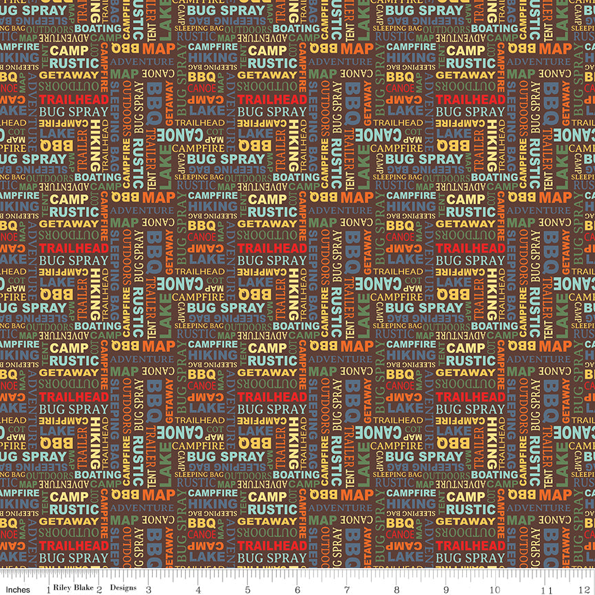 Happy Haven Quilt Fabric - Text in Brown - C17624-BROWN