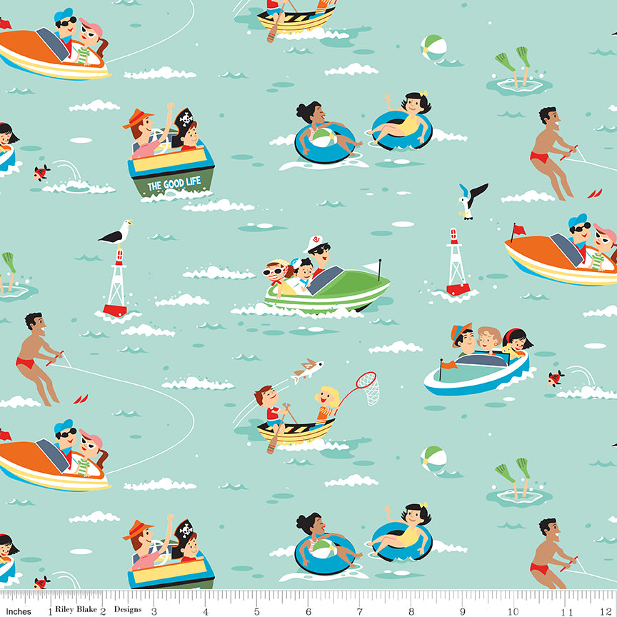 Happy Haven Quilt Fabric - The Good Life in Aqua - C17621-AQUA