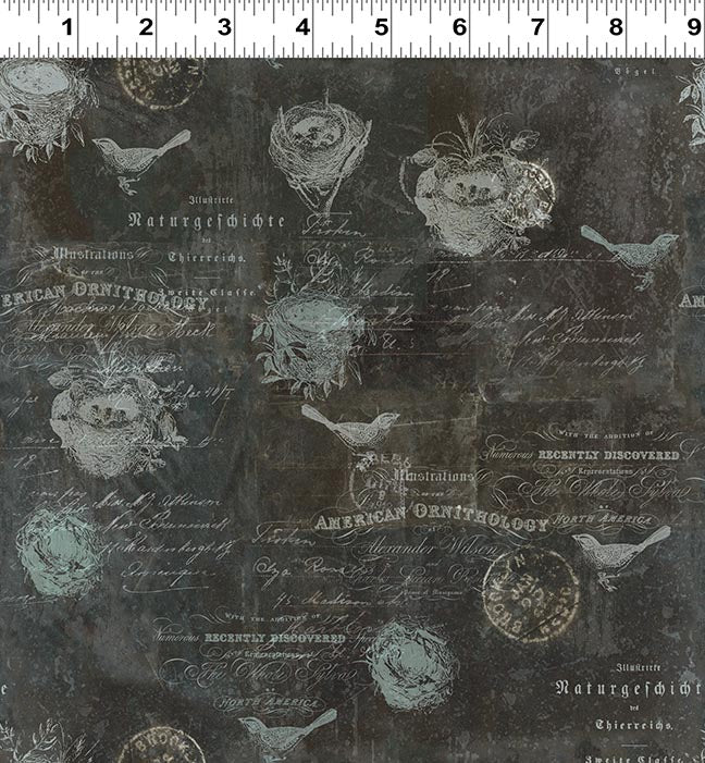 Harmony Quilt Fabric - Birds in Dark Gray - Y4584-7