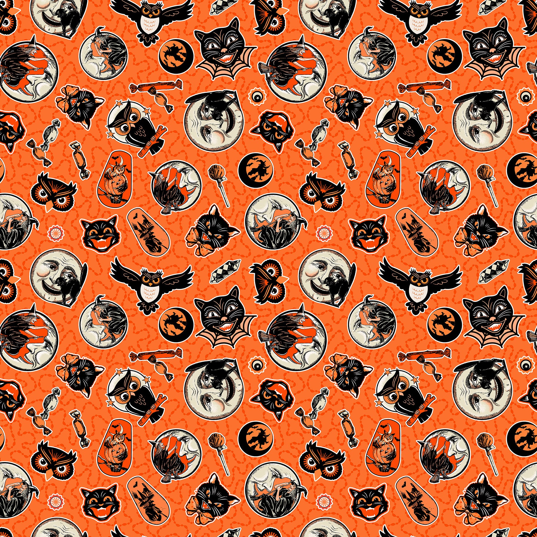 Haunted Hollow Quilt Fabric - Ephemera in Beggars Night Orange - 10714-59