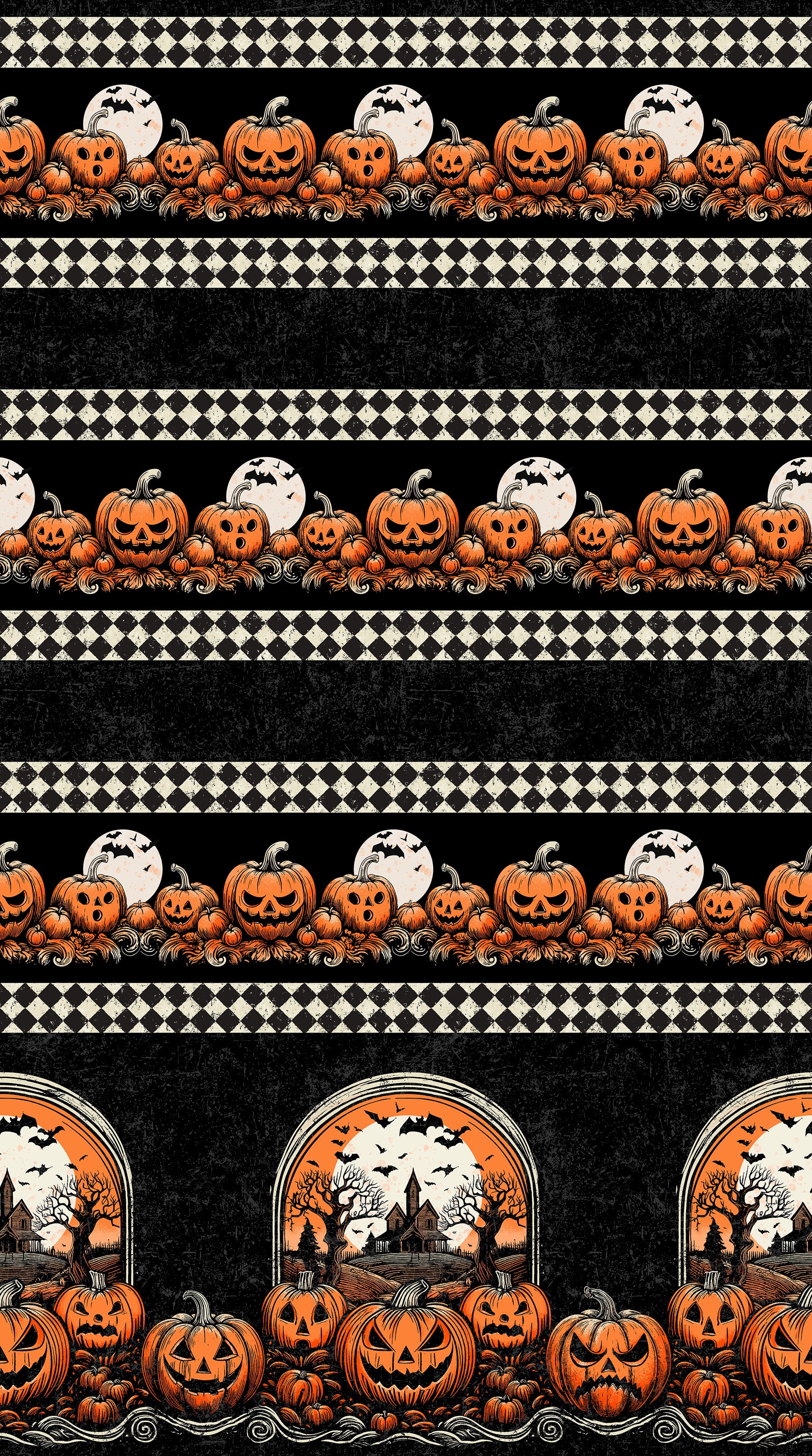 Haunted Hollow Quilt Fabric - Haunted Hollow Border Stripe in Halloween Black/Orange - 10718-99