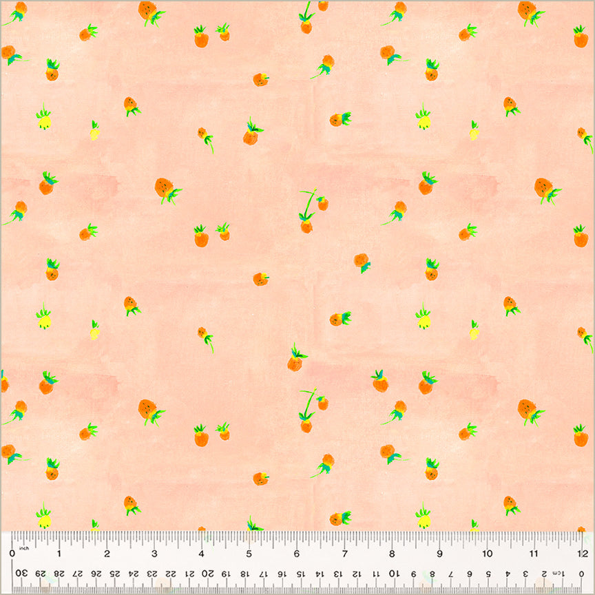 Heather Ross By Hand Quilt Fabric - Wild Strawberries in Blush Peach - 54259D-6