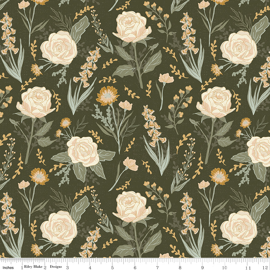 Hedgerow Haven Quilt Fabric - Cottage Floral Green - C18180-GREEN