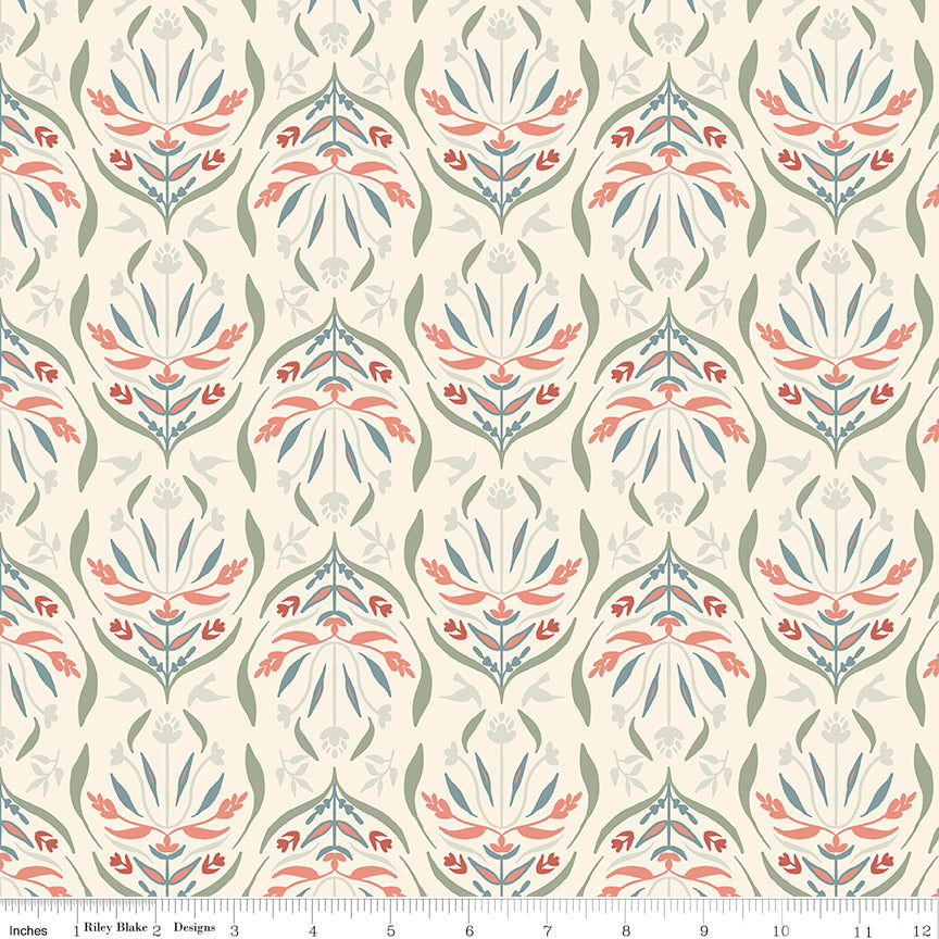 Hedgerow Haven Quilt Fabric - Damask Cream - C18181-CREAM