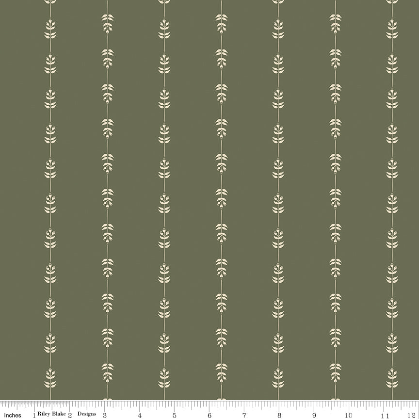 Hedgerow Haven Quilt Fabric - Floral Stripe Green - C18183-GREEN