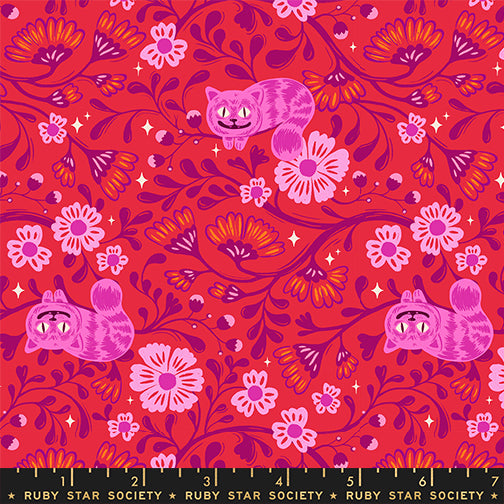 Hello Alice Quilt Fabric by Ruby Star Society - Cheshire Cat in Ruby Red - RS2123 12