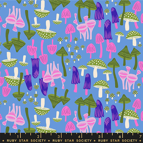 Hello Alice Quilt Fabric by Ruby Star Society - Mushroom Land in Lindley Blue - RS2124 13