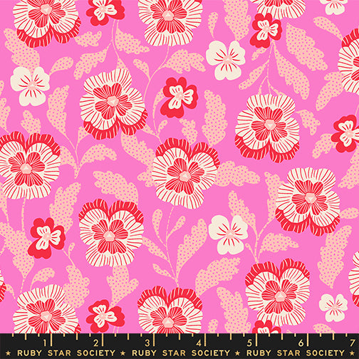 Hello Alice Quilt Fabric by Ruby Star Society - Violet (Pansies) in Lipstick Pink - RS2126 12