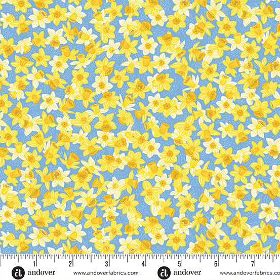 Hello Spring Quilt Fabric - Daffodil in Blue/Yellow - MU-085-B