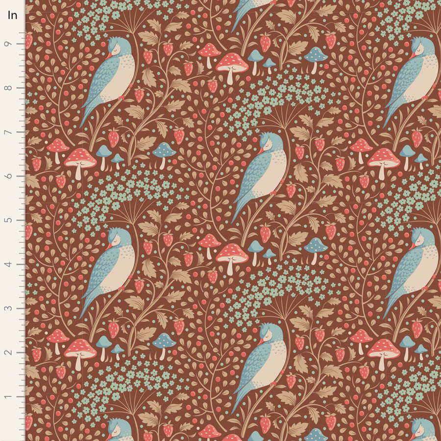 Hibernation Quilt Fabric by Tilda - Sleepybird in Pecan Brown/Blue - 100533