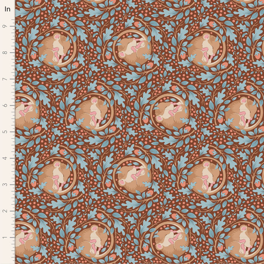 Hibernation Quilt Fabric by Tilda - Slumbermouse in Hazel Brown/Blue - 100531