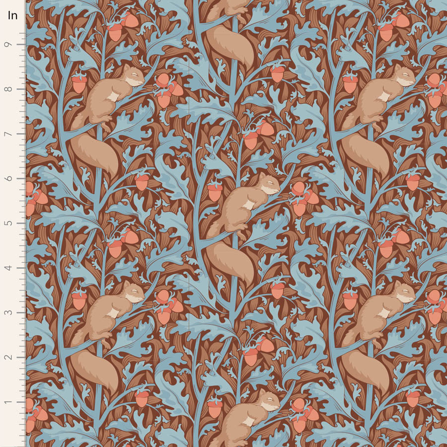 Hibernation Quilt Fabric by Tilda - Squirreldream in Hazel Brown/Blue - 100535