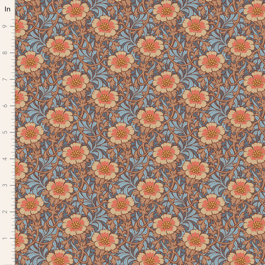 Hibernation Quilt Fabric by Tilda - Winterrose in Hazel Brown/Blue - 100532