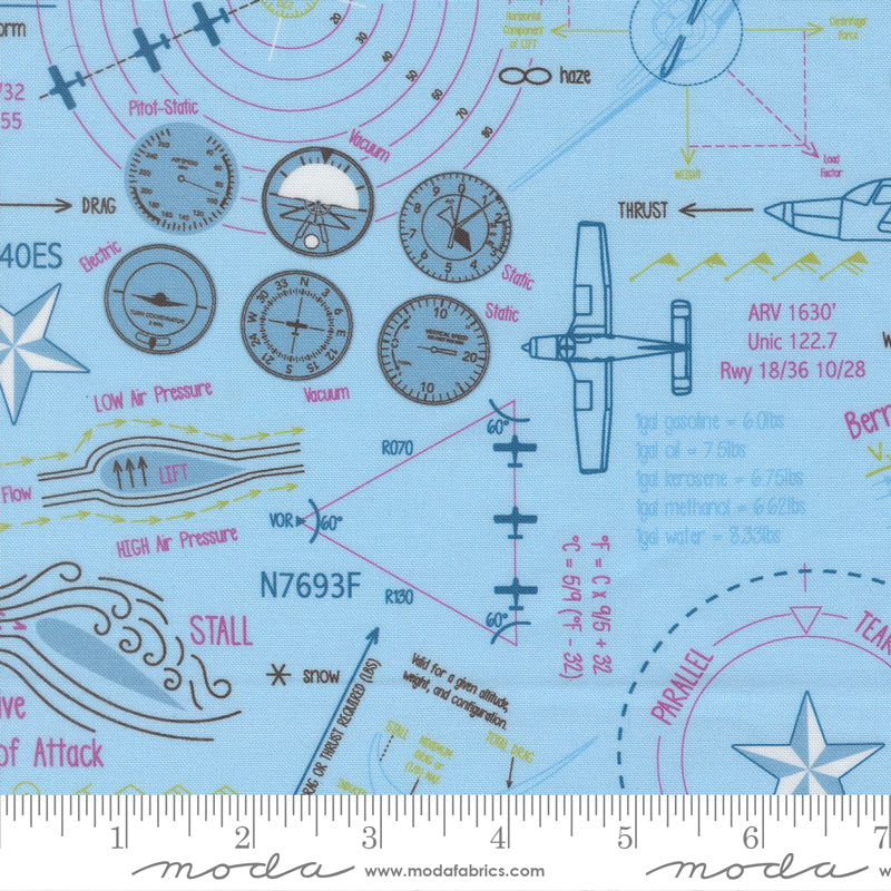 High Flight Quilt Fabric - Ground School in Sky Blue - 45061 14