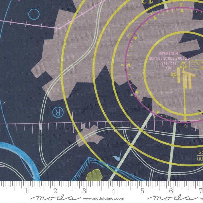 High Flight Quilt Fabric - VFR Chart in Navy Blue - 45060 18