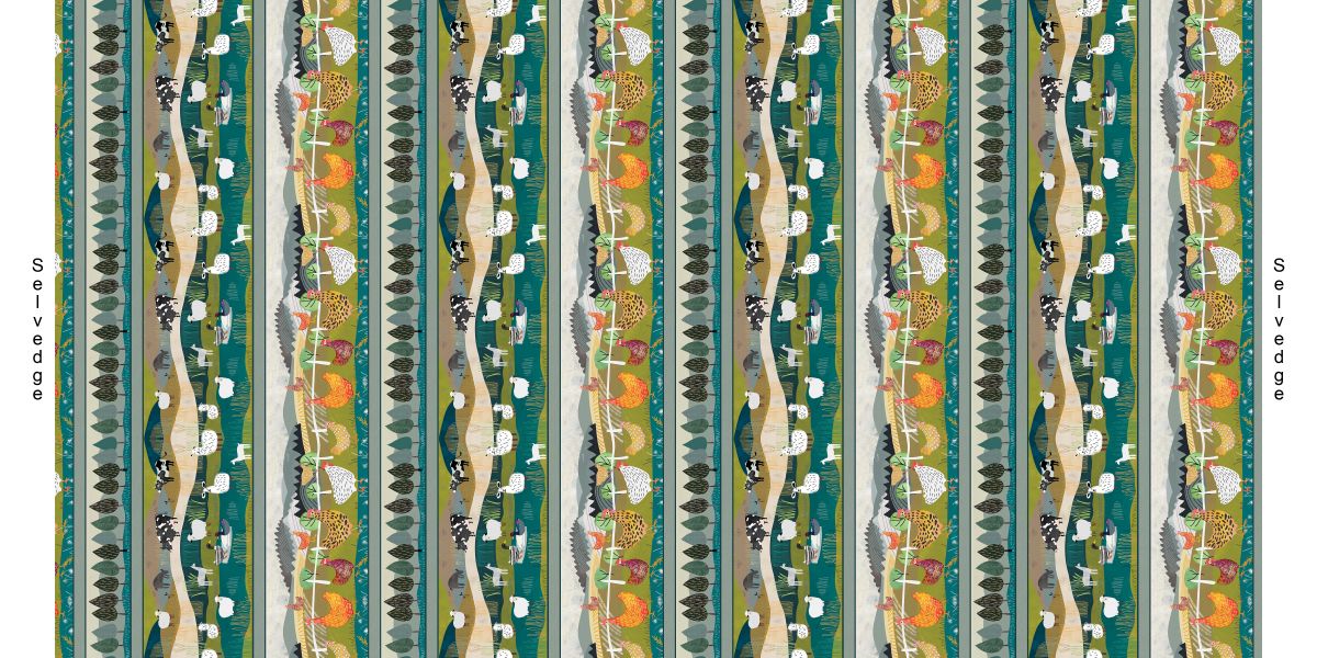 Highland Walk Quilt Fabric - Border Stripe in Teal - 4596-67