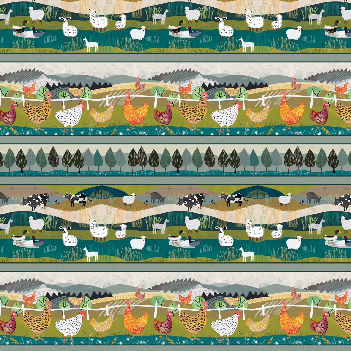 Highland Walk Quilt Fabric - Border Stripe in Teal - 4596-67