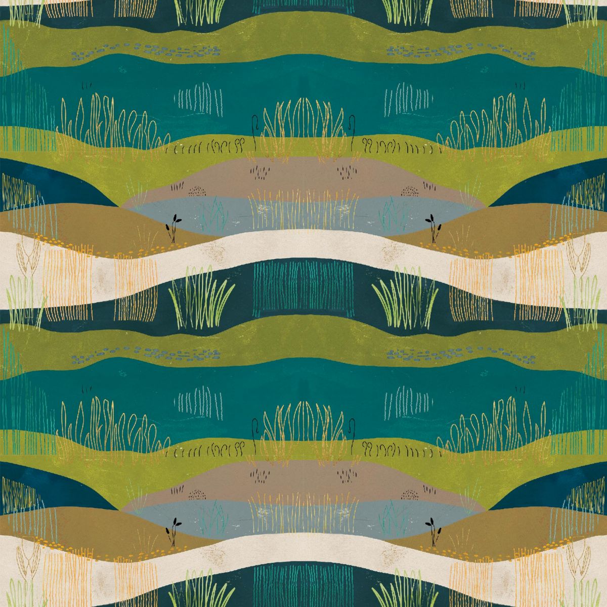 Highland Walk Quilt Fabric - Field Stripe in Teal - 4594-67