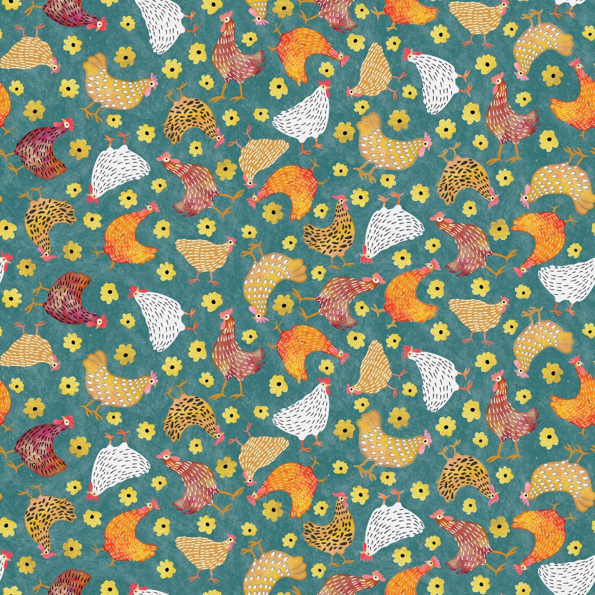Highland Walk Quilt Fabric - Hens in Teal - 4591-67