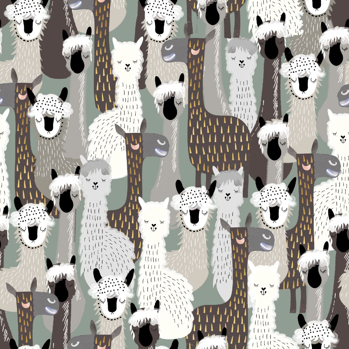 Highland Walk Quilt Fabric - Llamas in Grey (Gray) - 4597-90