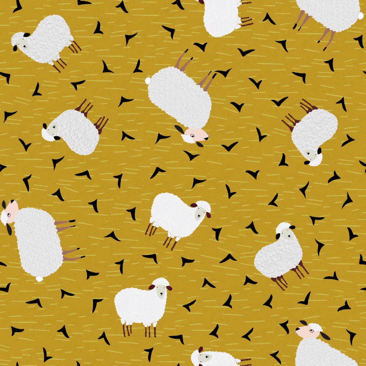 Highland Walk Quilt Fabric - Sheep in Amber Gold - 4599-46