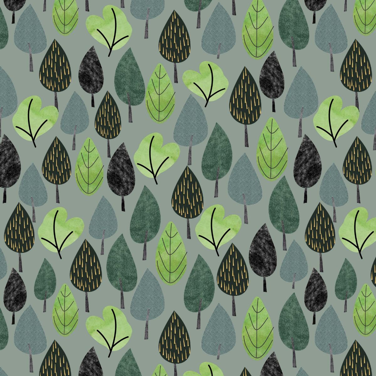 Highland Walk Quilt Fabric - Trees in Grey (Gray) - 4600-90