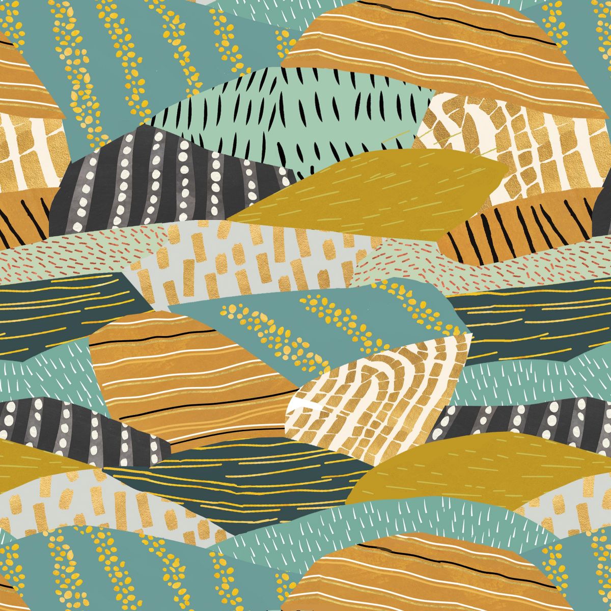 Highland Walk Quilt Fabric - Field Patchwork in Amber Gold/Multi - 4598-44