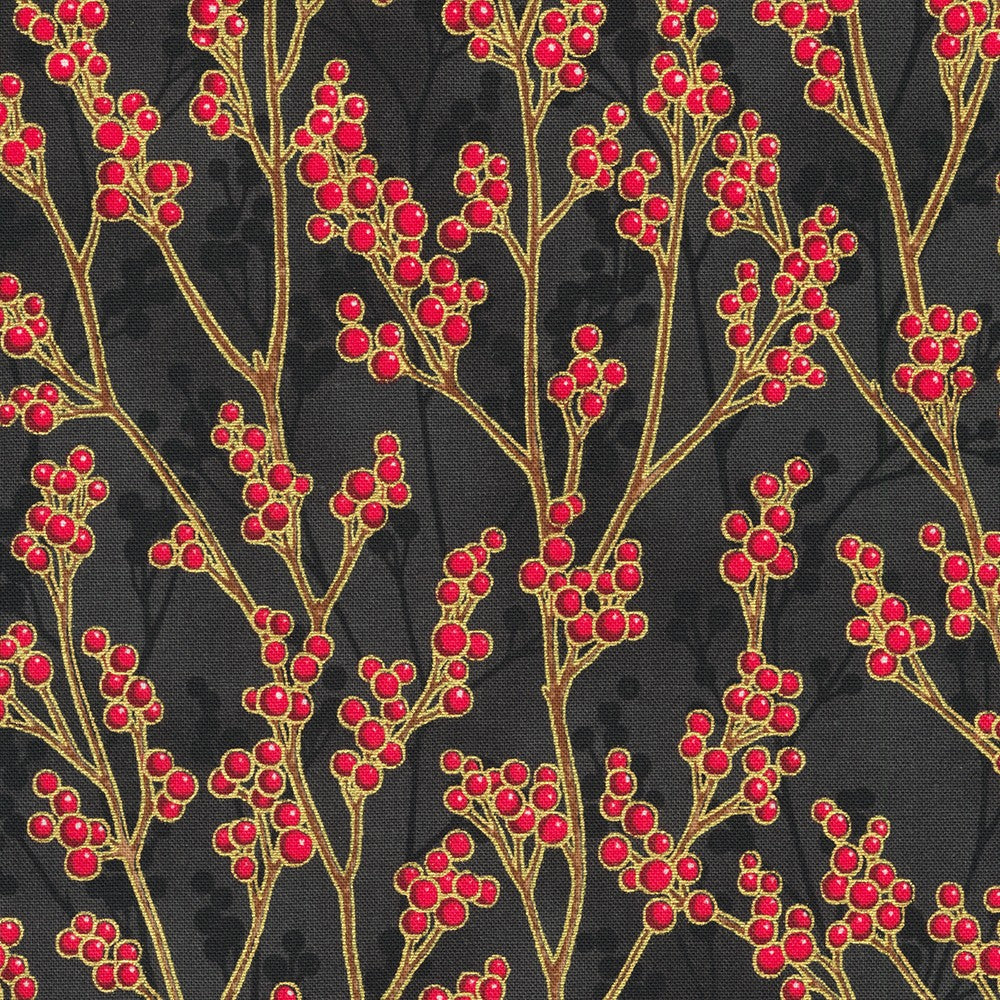 Holiday Flourish Festive Finery Quilt Fabric - Branches and Berries in Black - SRKM-22291-2 BLACK