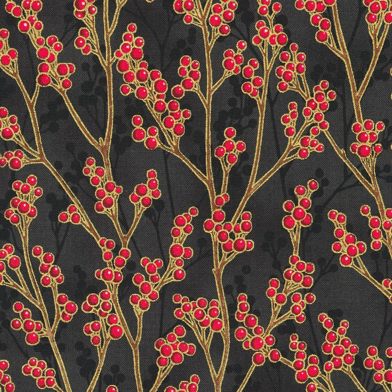 Holiday Flourish Festive Finery Quilt Fabric - Branches and Berries in Black - SRKM-22291-2 BLACK
