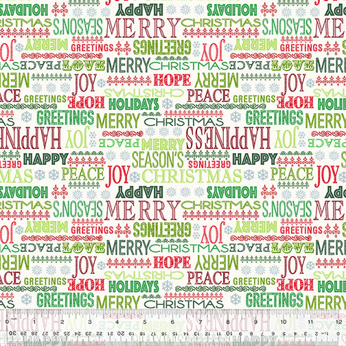 Holiday Greetings Quilt Fabric - Cheerful Greetings in Ivory - 53605-2