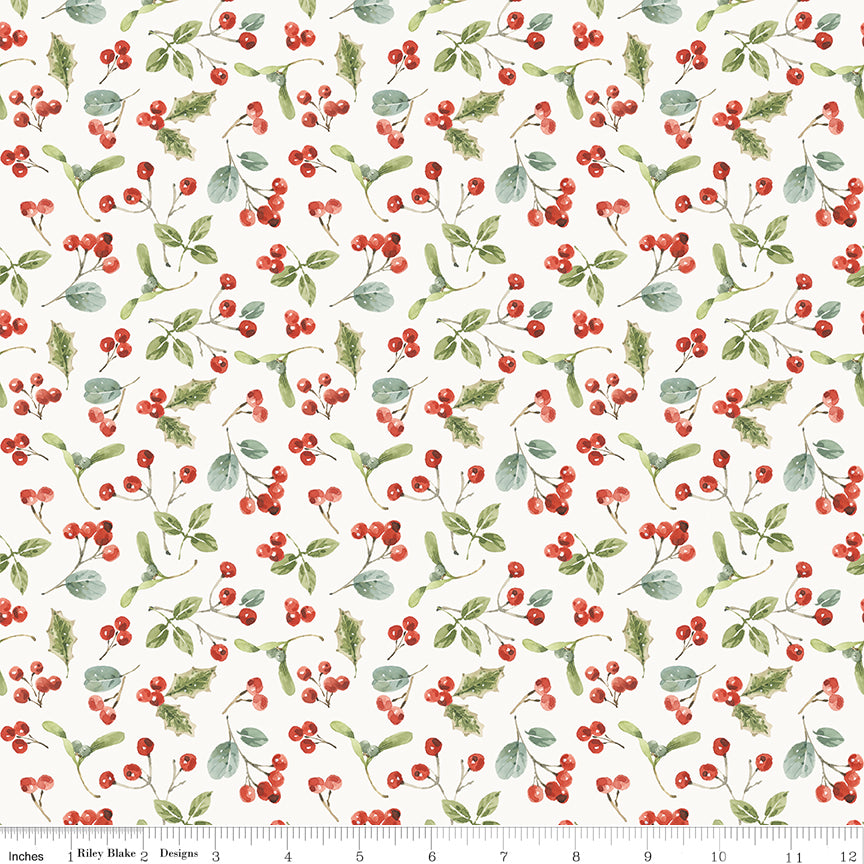 Holiday Spirit Quilt Fabric - Berries in Cream - CD17463-CREAM