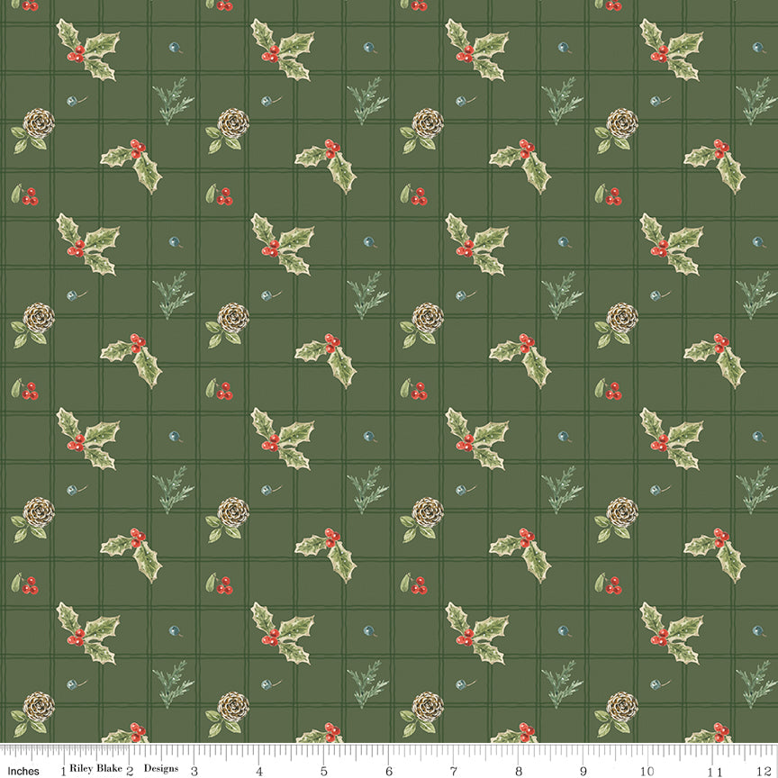 Holiday Spirit Quilt Fabric - Holly in Green - CD17462-GREEN