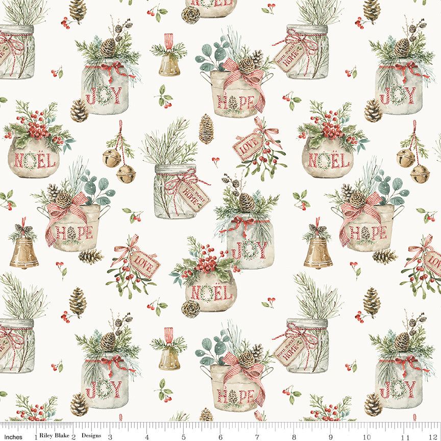 Holiday Spirit Quilt Fabric - Main in Cream - CD17460-CREAM