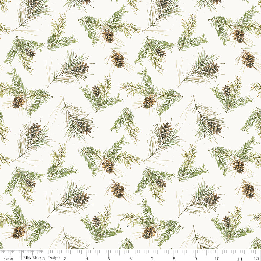 Holiday Spirit Quilt Fabric - Pinecones in Cream - CD17464-CREAM