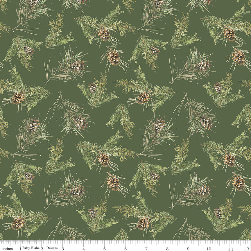 Holiday Spirit Quilt Fabric - Pinecones in Green - CD17464-GREEN