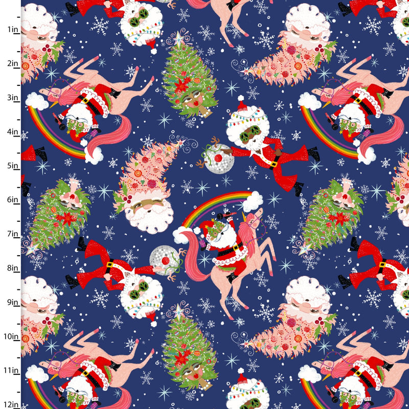 Holidazzle Quilt Fabric - Deck the Disco in Navy - 23772-NVY