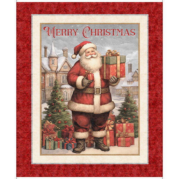 Holly Jolly Quilt Fabric - Santa Panel in Brick Red - 2600 31158 R - SOLD AS A 36" PANEL
