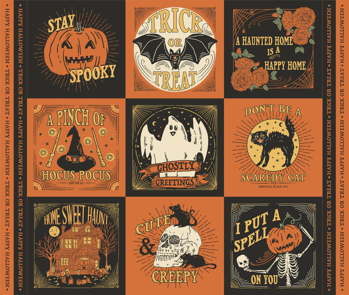 Home Sweet Haunt Quilt Fabric - Haunted Square Panel - SOLD AS A 36" PANEL