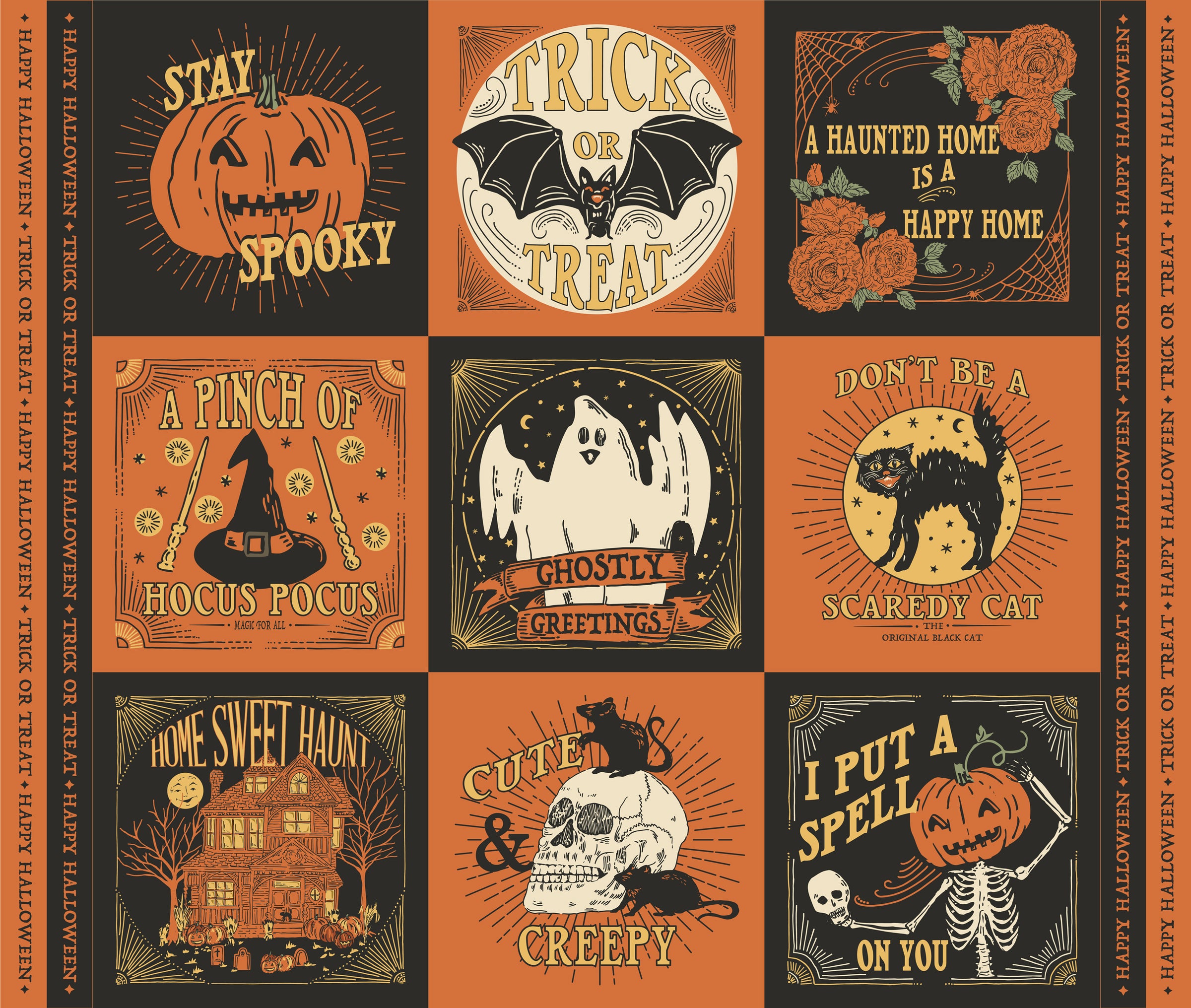 Home Sweet Haunt Quilt Fabric - Haunted Square Panel - SOLD AS A 36" PANEL