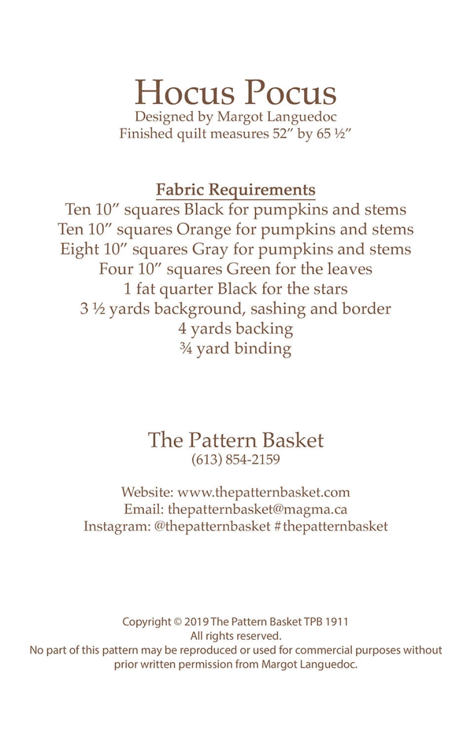 Hocus Pocus Quilt Pattern from The Pattern Basket - TPB1911