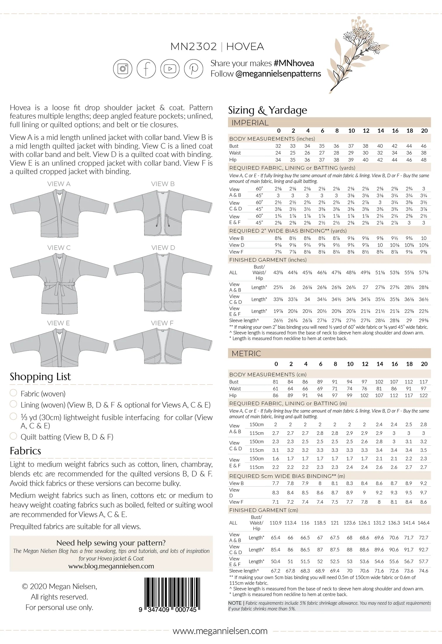 Hovea Quilted Jacket Pattern - MN2302