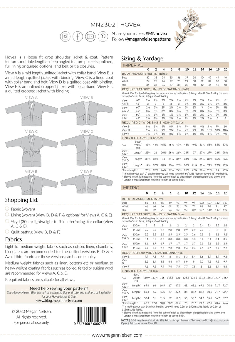 Hovea Quilted Jacket Pattern - MN2302